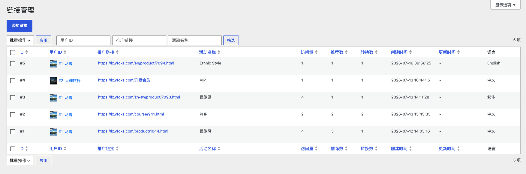 WordPress龙霄加盟推广系统 —— 数据一目了然,结算一步到位:多语言电商推广管理后台 - 第6张