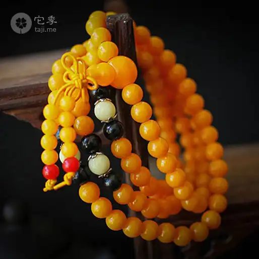 民族风它季原创精美饰品108颗河马牙蜜蜡手链高品质黄色佛珠